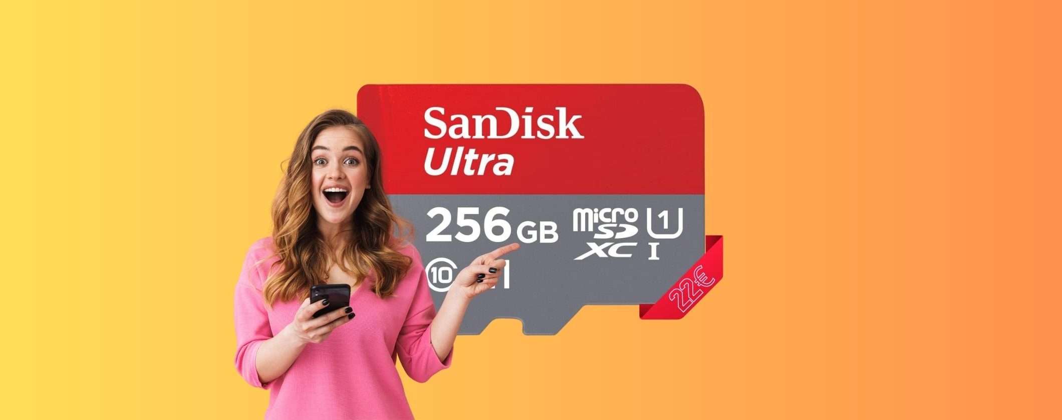 MicroSD SanDisk 256GB con adattatore a soli 22€