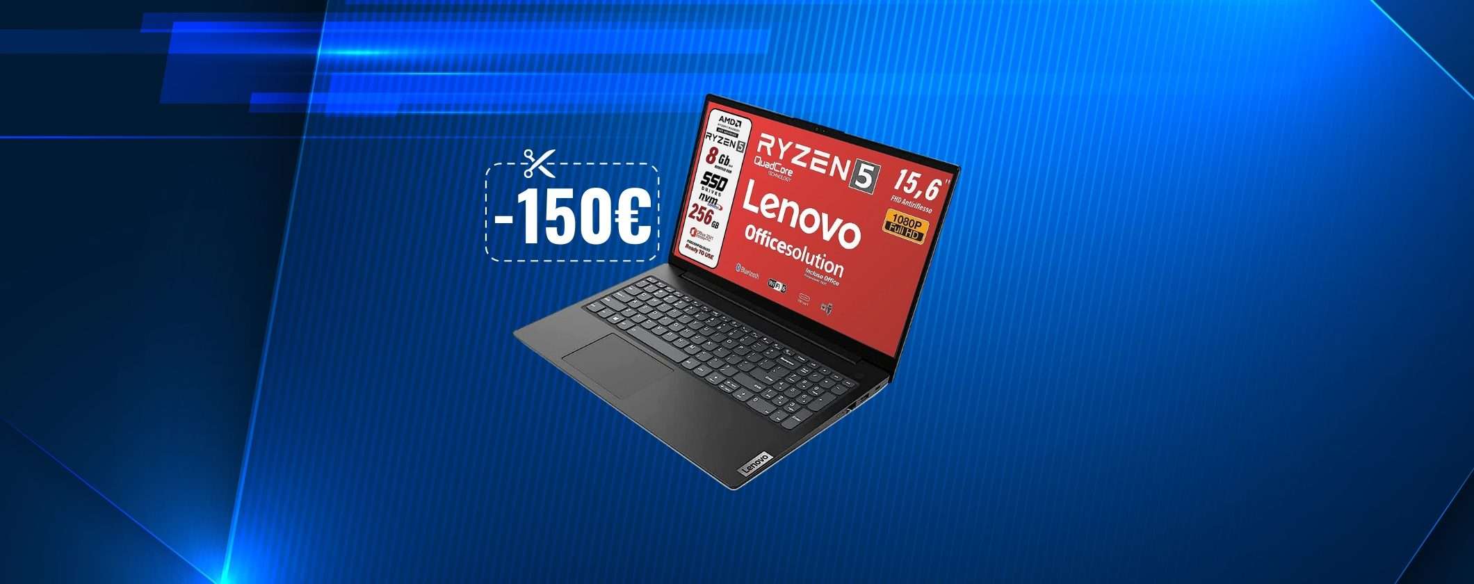 Notebook Lenovo Ryzen 5: attiva il Coupon da 150€ su Amazon