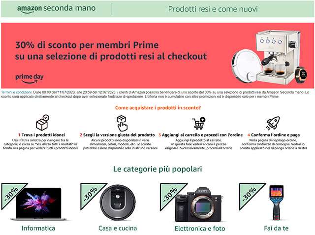 La promozione di Amazon per il Prime Day sui prodotti di seconda mano