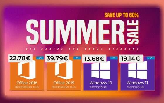 Luglio, sconti del 91%: Windows 10/11 Pro a soli 14€, Office a soli 23€!