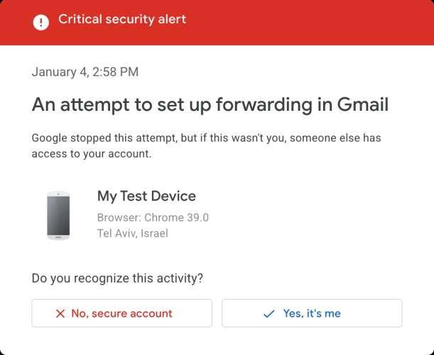 Gmail - avviso di sicurezza