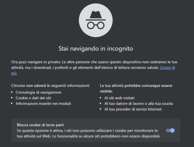 Google Chrome - modalità Incognito
