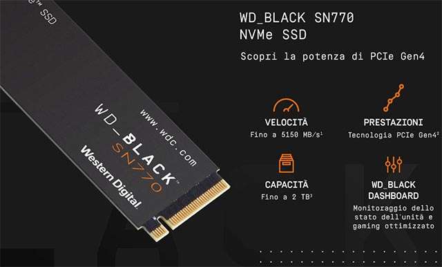 Le caratteristiche dell'unità SSD da 2 TB della gamma WD_BLACK SN770