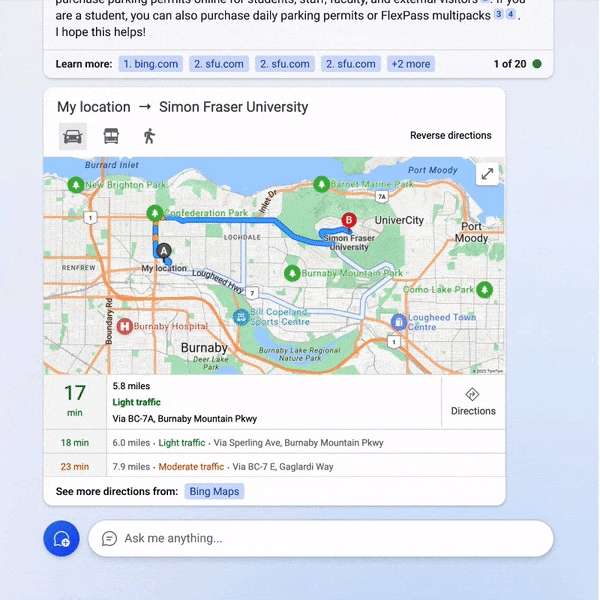 Bing Chat - percorso mappa
