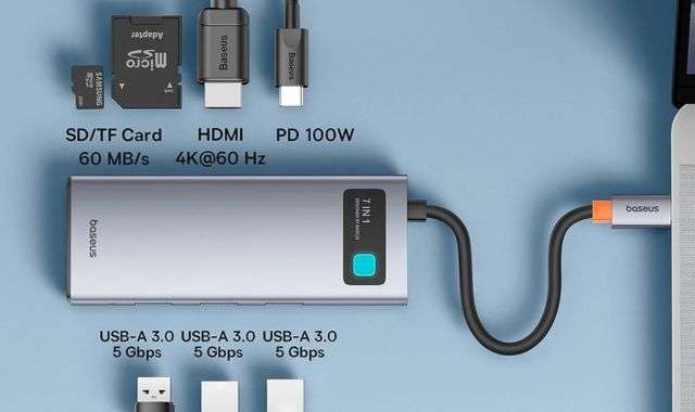 Hub USB 7-in-1 porte a disposizione