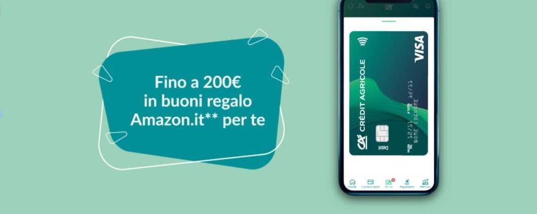 Crédit Agricole: welcome bonus di 50€ in Buoni Regalo Amazon.it