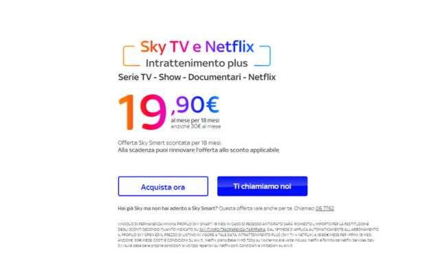 Offerta Sky TV e Netflix 19,90 euro
