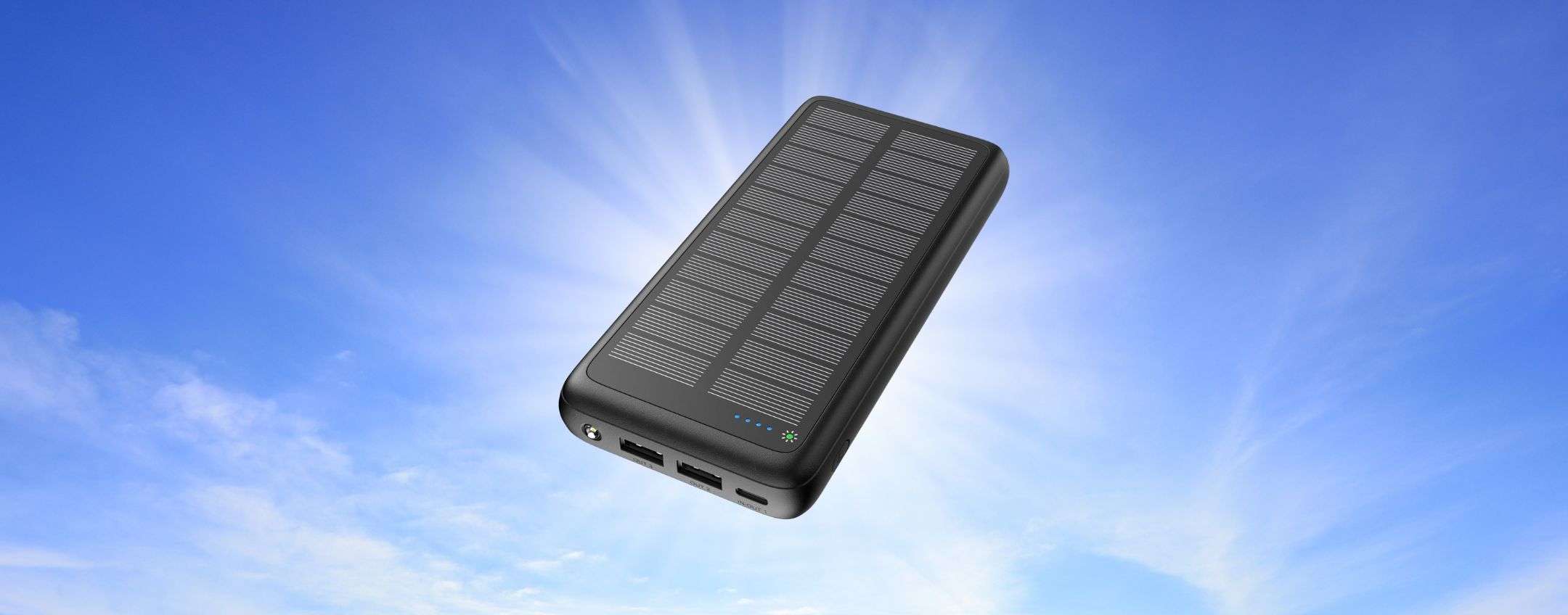 Power Bank Solare 20000mAh - Ricarica Rapida PD 15W, 3 Uscite, 10 LED, Impermeabile - Foto 3
