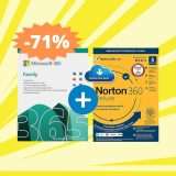 Microsoft 365 Family + Norton 360 Deluxe: AFFARE su Amazon (-71%)