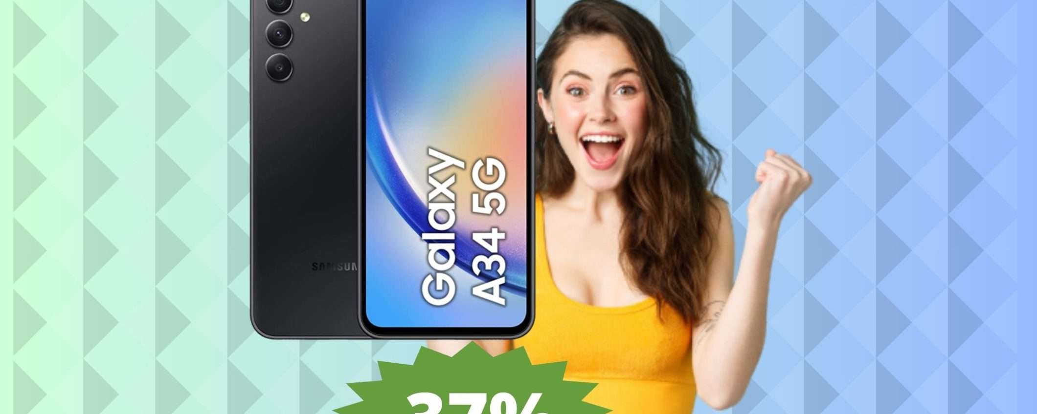 Samsung Galaxy A34: prezzo BOMBA su Amazon (-37%)
