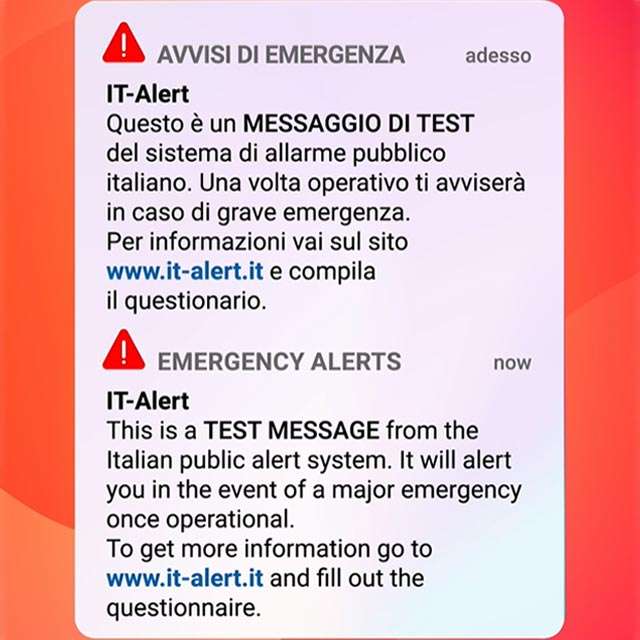 Il messaggio di test inviato da IT-Alert