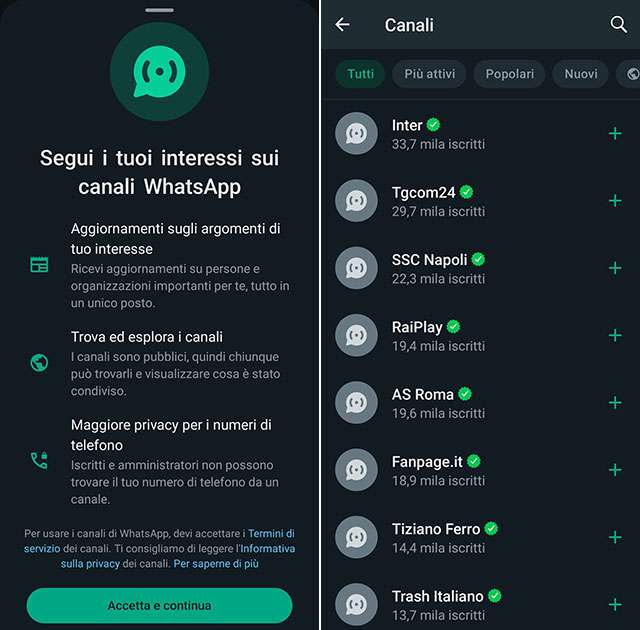WhatsApp dà quindi il benvenuto agli utenti con il debutto della funzione Canali