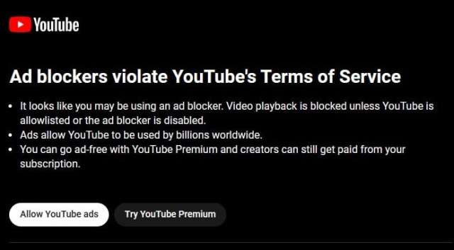 YouTube - avviso ad blocker
