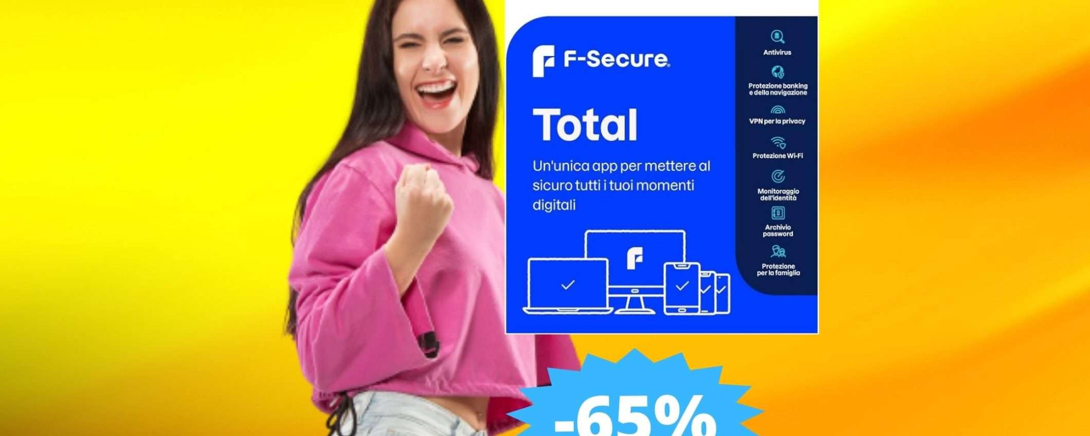 Antivirus F-Secure Total: sconto FOLLE DEL 65% su Amazon