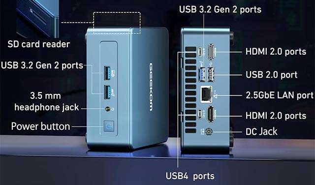 GEEKOM IT13: il design del Mini PC e le sue porte di connessione