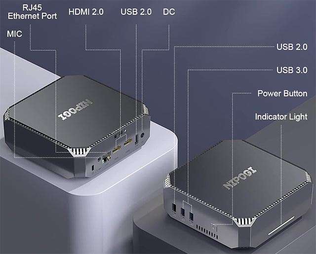 NiPoGi AK2 PLUS: il design e le porte di connessione presenti sul Mini PC