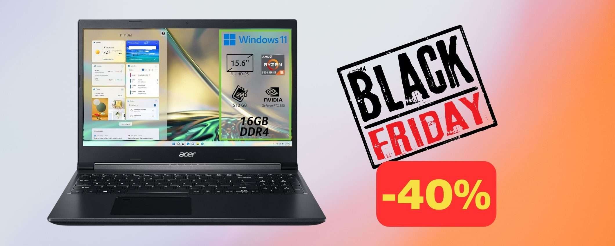 Acer Aspire 7 con Ryzen 5 e RTX 3050 a soli 599€ in sconto Black Friday