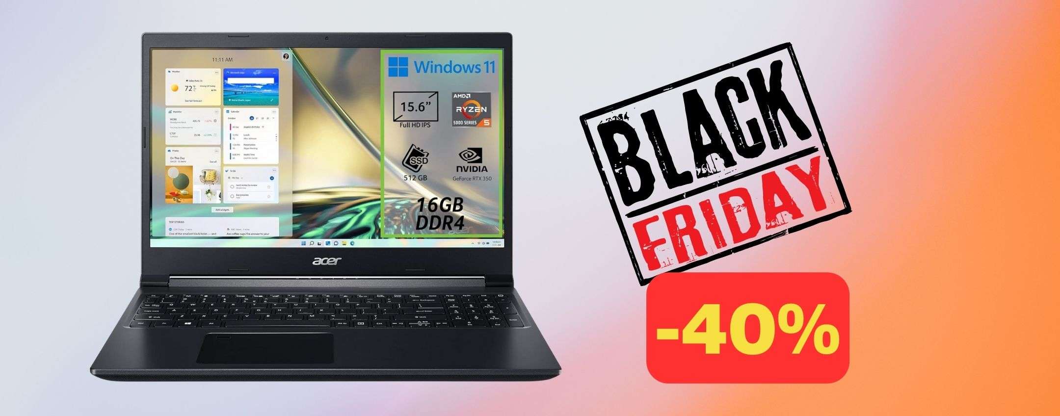 Acer Aspire 7 con Ryzen 5 e RTX 3050 a soli 599€ in sconto Black Friday