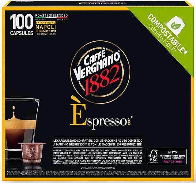 Caffè Vergnano, 100 capsule compostabili e compatibili Nespresso