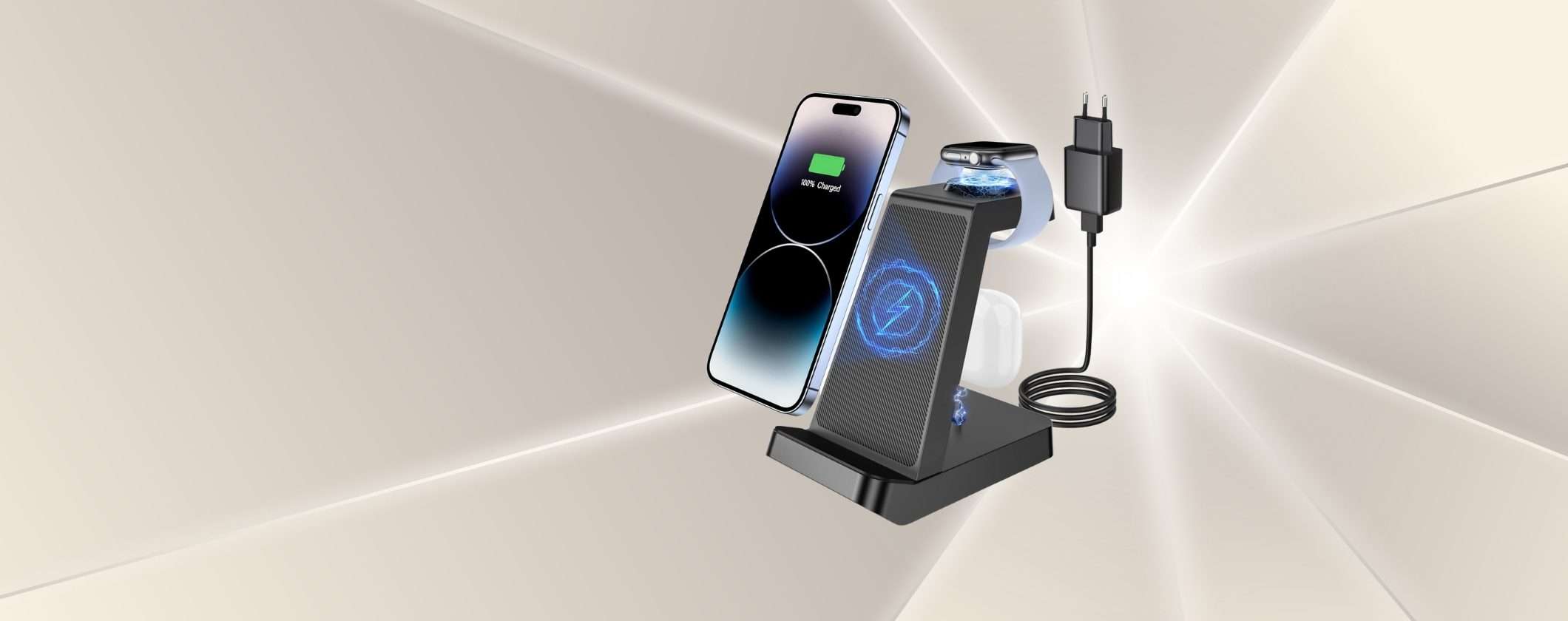 Caricatore Wireless 3 in 1 per iPhone, Apple Watch e AirPods a 14€