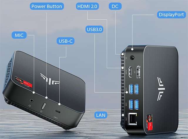 NiPoGi AM02 Pro: le porte di connessione presenti sul Mini PC