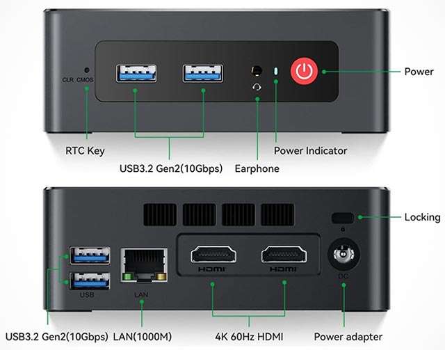 TRIGKEY G4: le porte di connessione presenti sul Mini PC