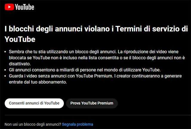 La lotta di YouTube agli ad-blocker: il messaggio mostrato a chi li utilizzi