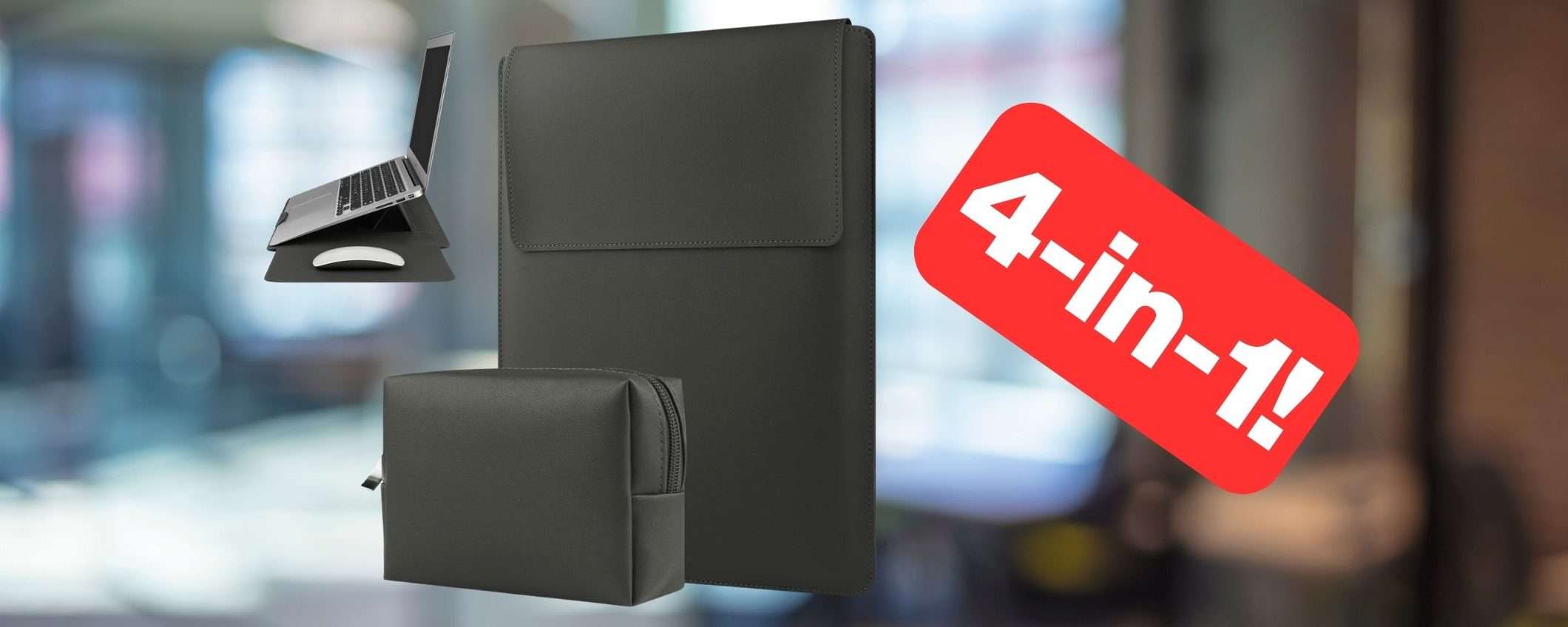 Custodia in pelle per laptop con supporto: 4-in-1 a prezzo WOW su Amazon