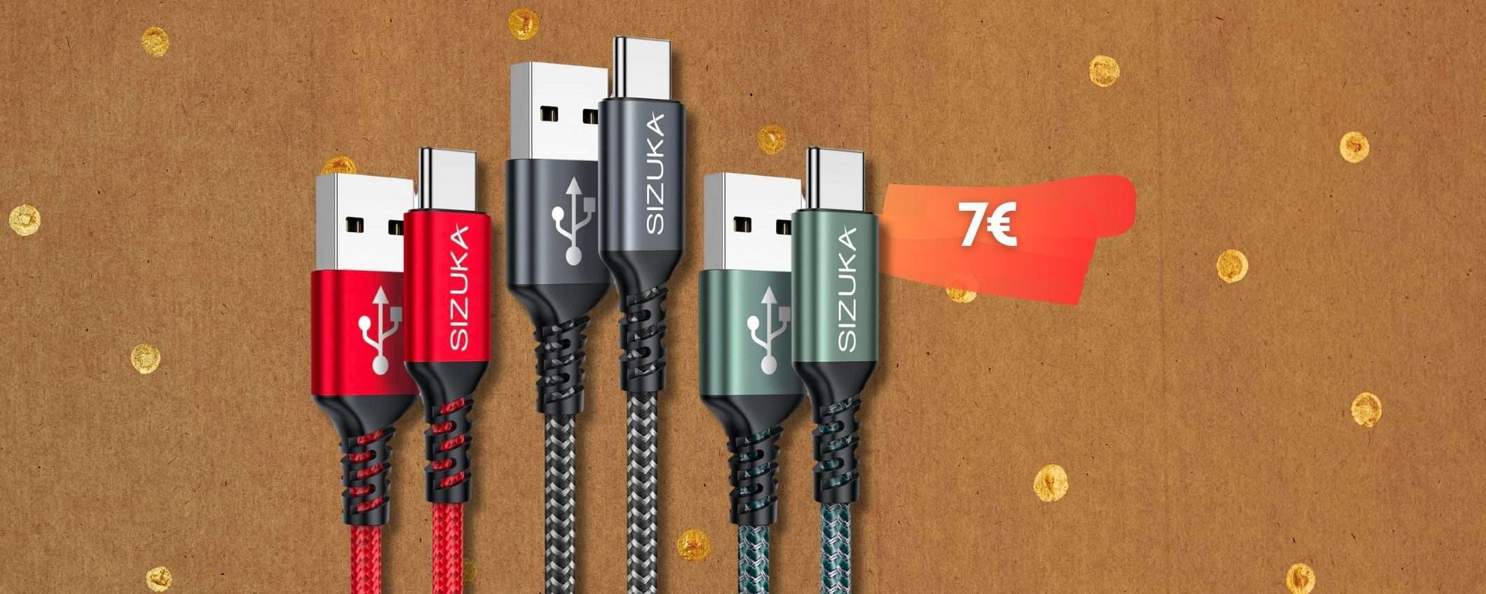 Cavi USB C per tutte le esigenze, 3pz da 2 metri a prezzo RIDICOLO