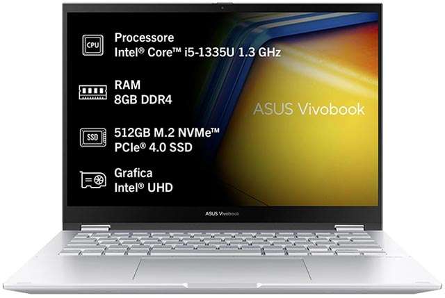 Il design del notebook ASUS Vivobook Flip S14 e le sue specifiche tecniche più importanti