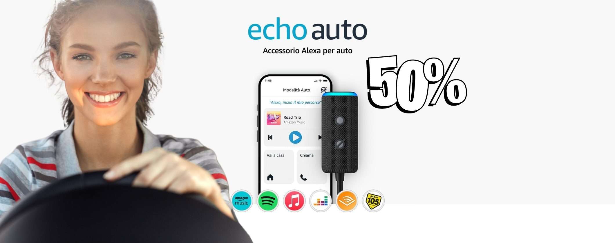 Echo Auto al 50% di SCONTO: porta Alexa in viaggio con te