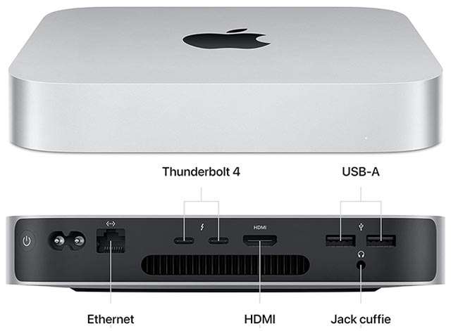La versione di Mac mini con Apple M2: il design e le porte di connessione presenti sul Mini PC