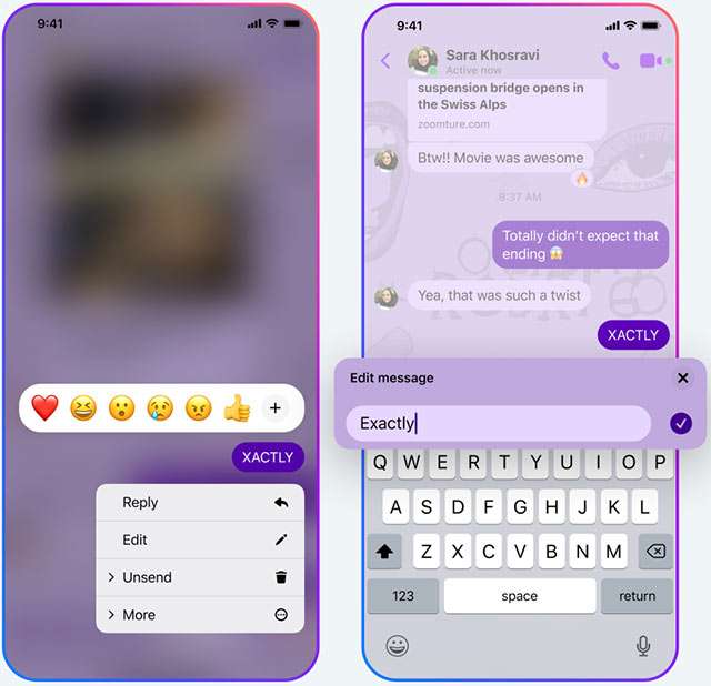Messenger consente la modifica dei messaggi inviati