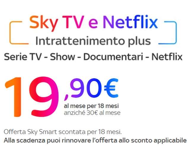 sky tv e netflix 19,90 euro al mese