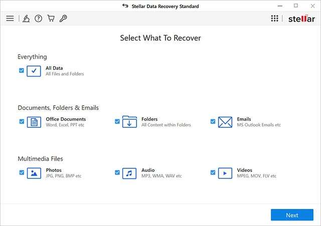 Screenshot per l'interfaccia di Stellar Data Recovery