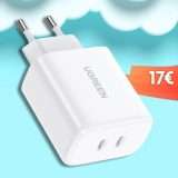 Caricatore DOPPIO USB C 20W+20W per Apple, Samsung e tanti altri (17€)