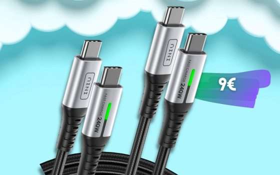 Cavi USB C USB C da 2 metri ciascuno 240W a soli 9€ (combo 2pz)