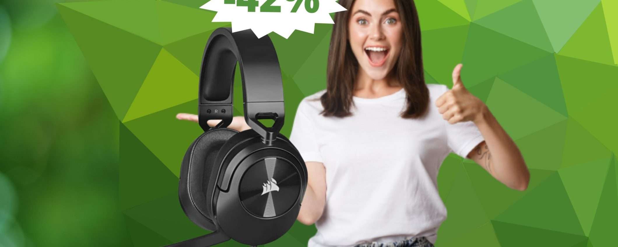 Cuffie da gaming Corsair HS55: MEGA sconto del 42% su Amazon