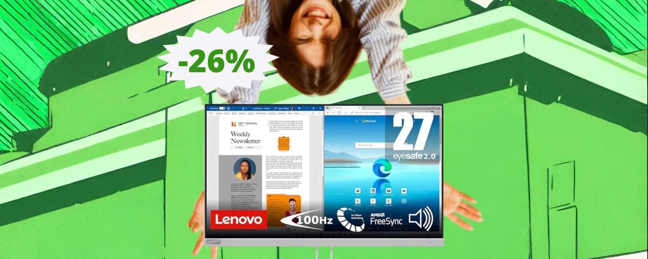 Monitor Lenovo L27i-40: sconto IMPERDIBILE del 26% su Amazon