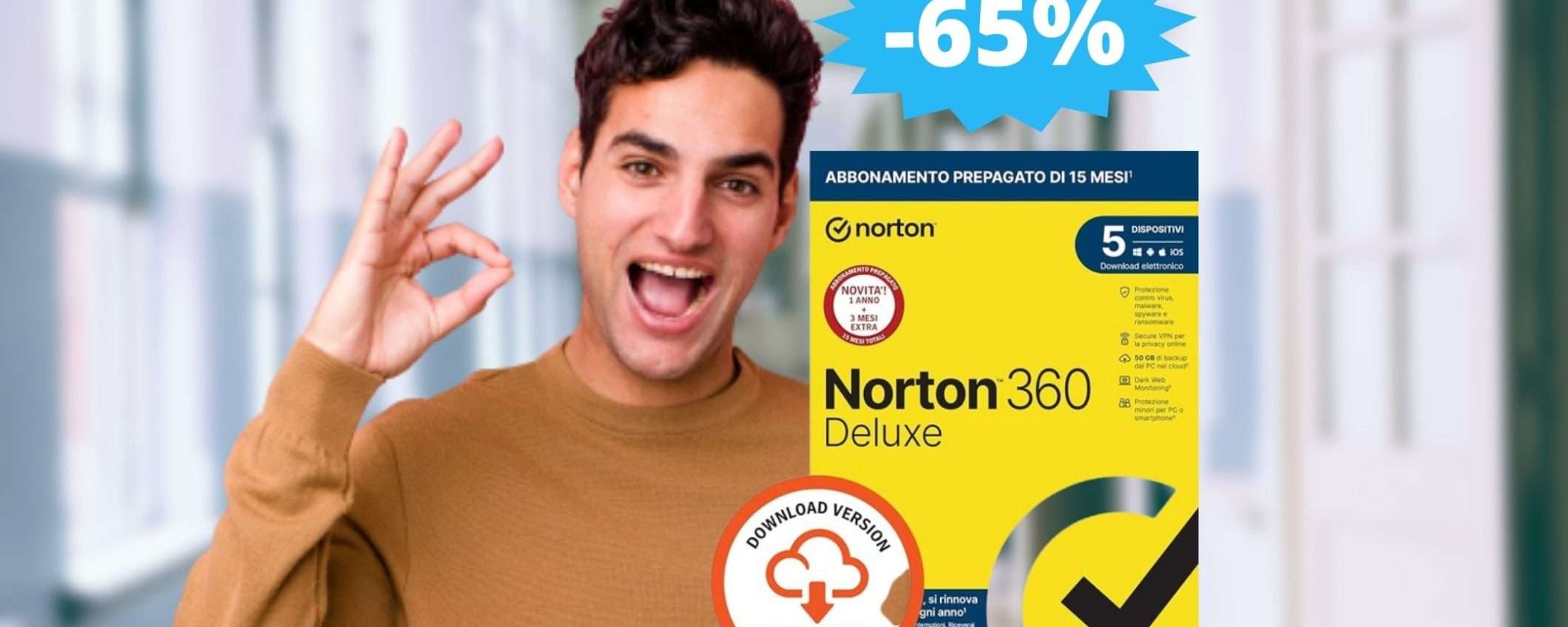 Norton 360 Deluxe 2024: sconto FOLLE del 65% su Amazon