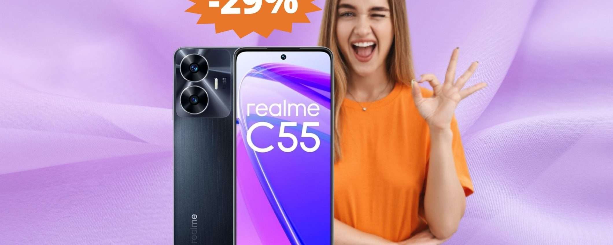 Realme C55: lo smartphone essenziale in SUPER sconto del 29%