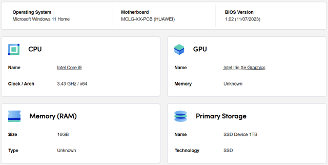 Benchmark Huawei MateBook D 16