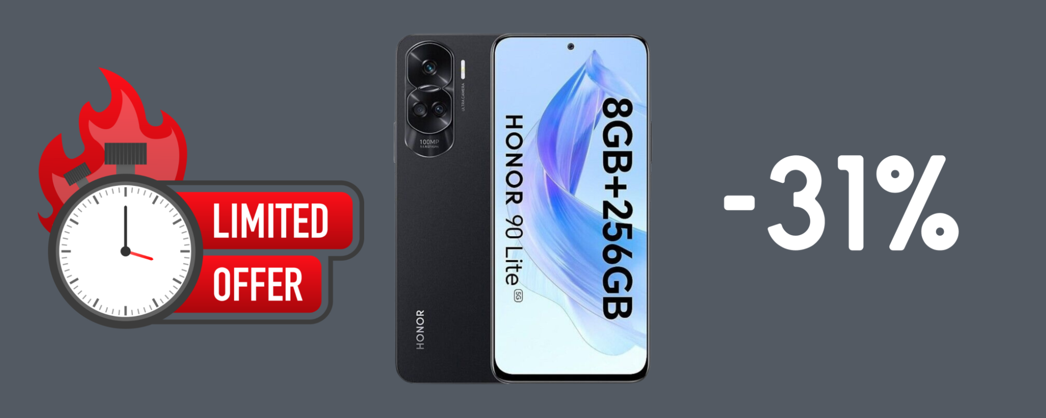 Honor 90 Lite 5G, con 256 GB in SUPER sconto del 31%
