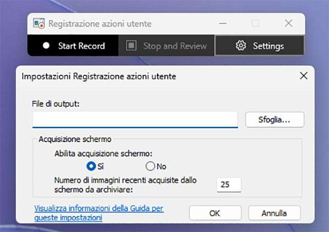 Steps Recorder su Windows 11, in italiano è Registrazione azioni utente