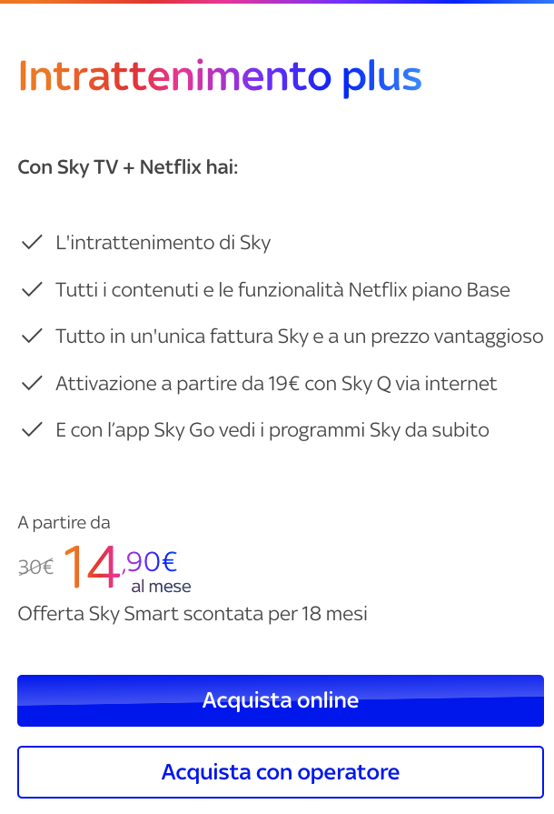 Promo Sky + Netflix con descrizione dell'offerta