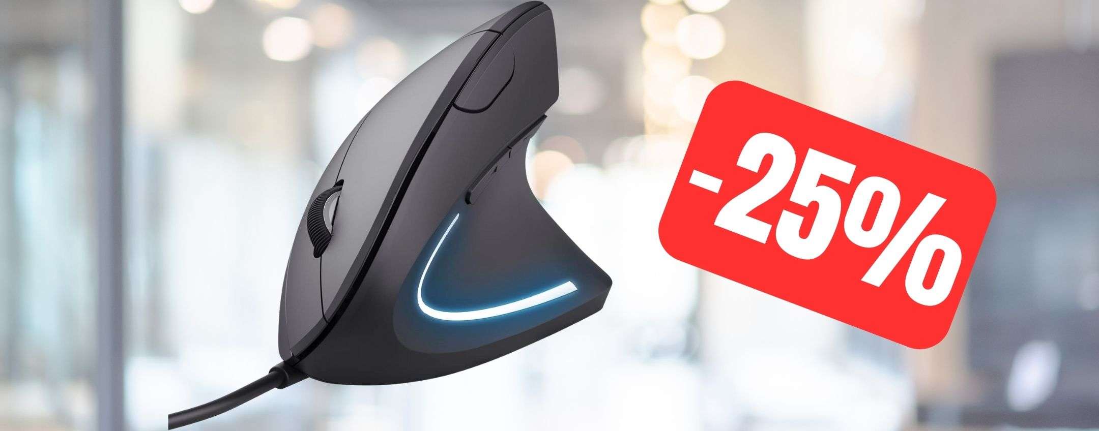 Trust Yuno Mouse Ergonomico Cablato, Mouse Verticale per Destrorsi con Cavo USB da 1,5m, DPI