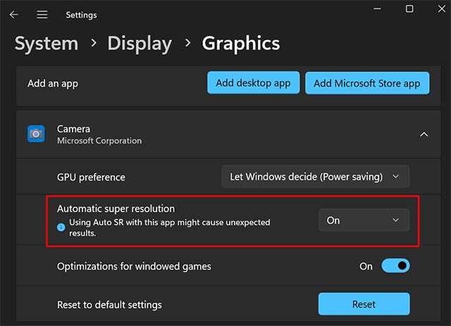 La funzionalità Automatic Super Resolution di Windows 11 compatibile con le applicazioni