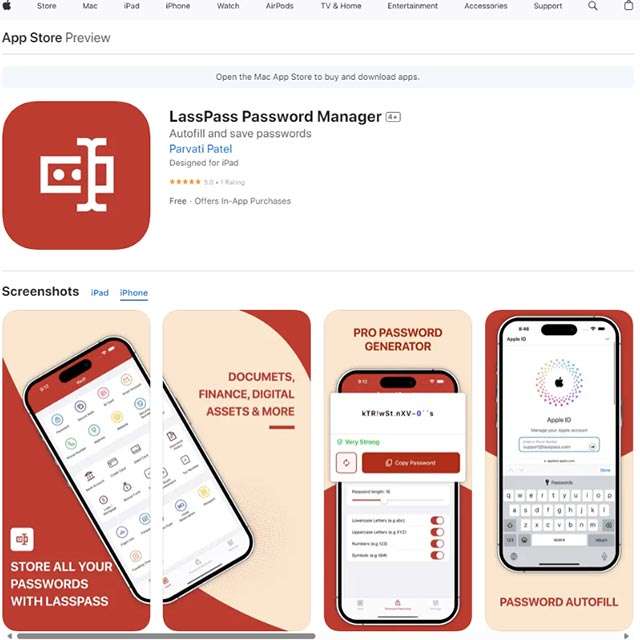 Screenshot per l'applicazione fake di LastPass: si chiama LassPass
