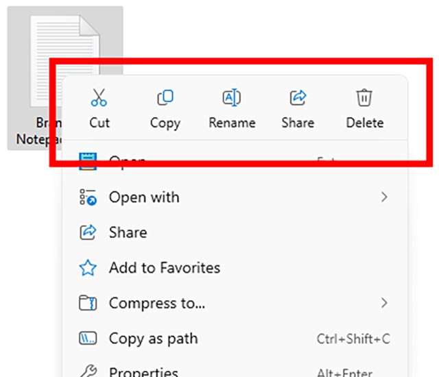 Etichette per i comandi rapidi nel nuovo menu contestuale di Windows 11