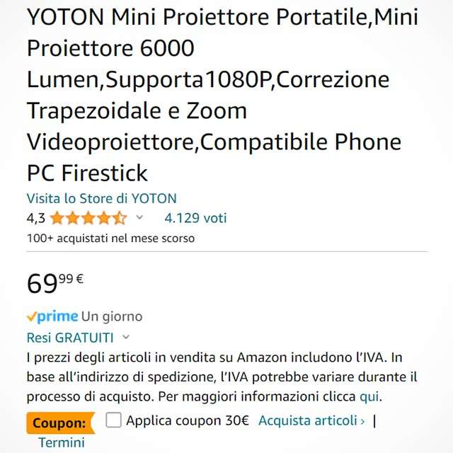 Il coupon Amazon che taglia il prezzo sul mini proiettore portatile YOTON Y3